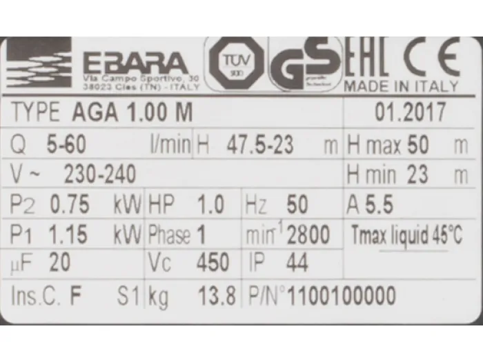 Насос AGA 1.00 M